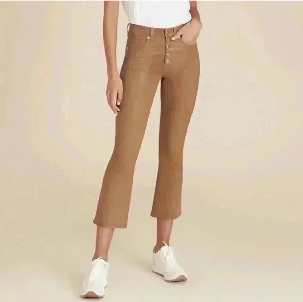 Veronica Beard High-Rise Crop Jeans in Camel Brown